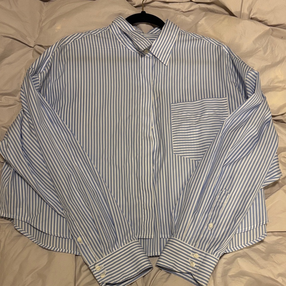 Rag & Bone Blue Striped Cropped Women’s Maxine Shirt